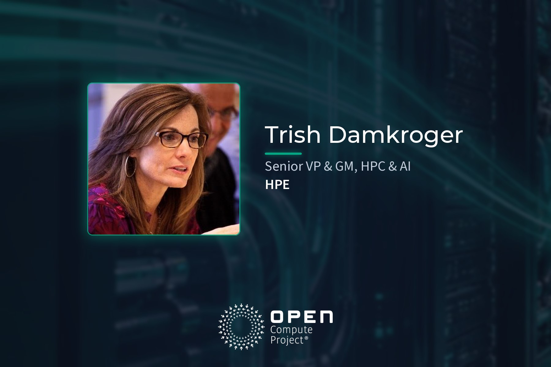 headshot of Trish Damkroger on a graphical background