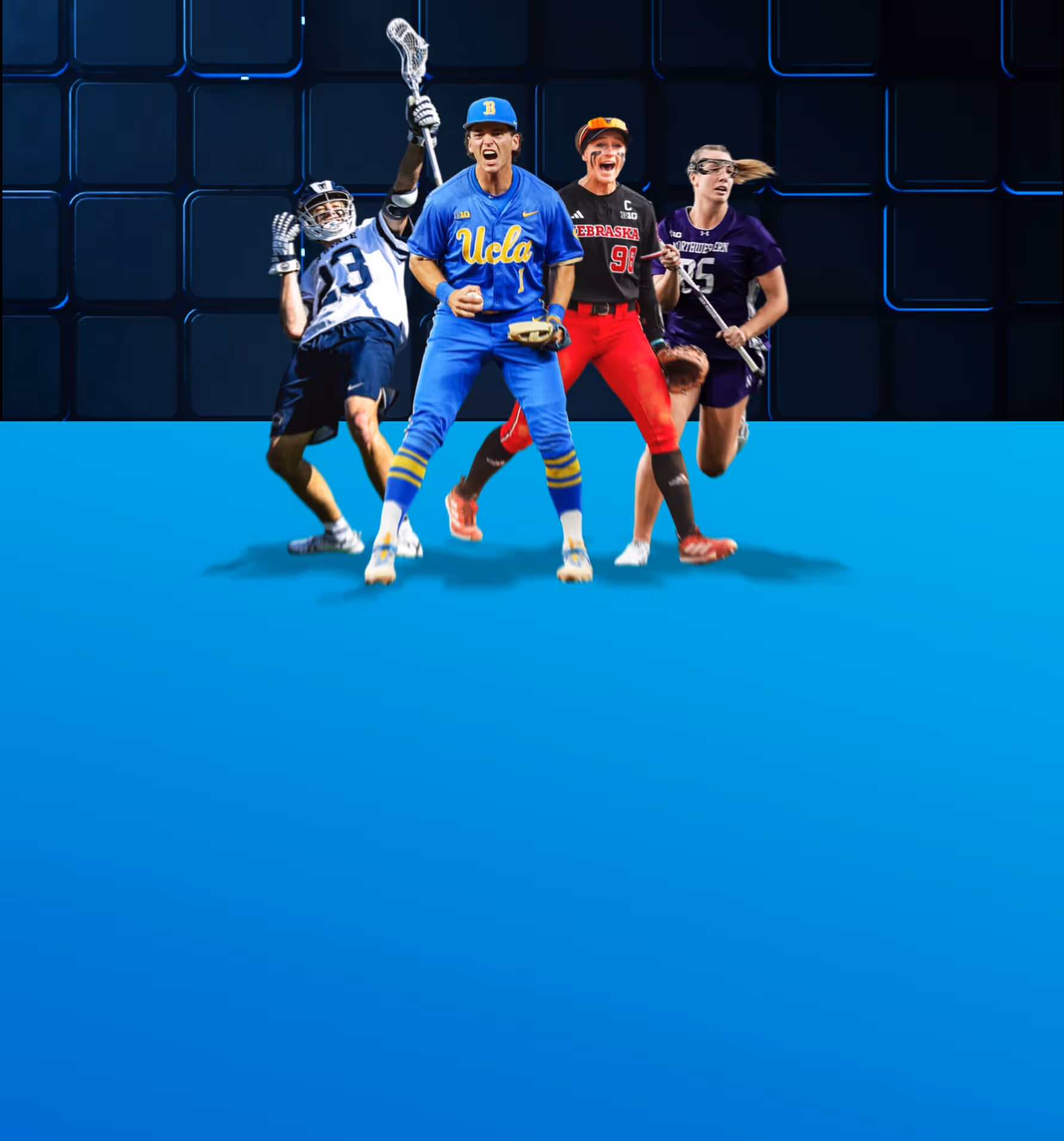 FOX One sports lineup featuring athletes from lacrosse, football, and baseball