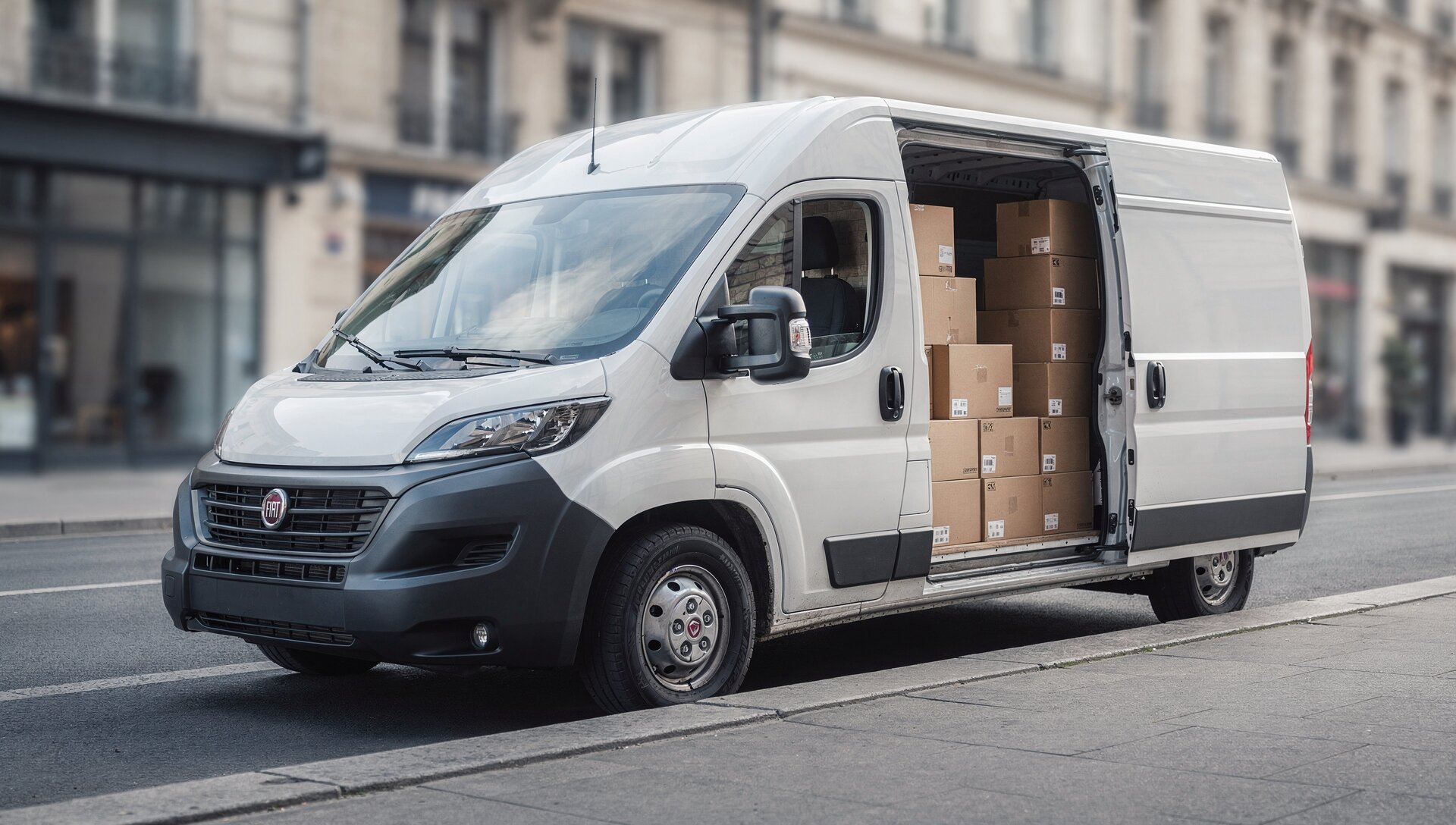 Large cargo delivery van with packages ready for transport