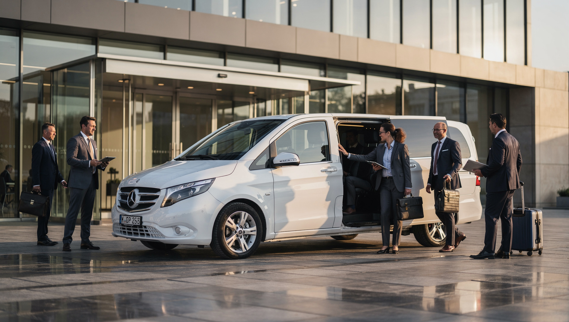 Business travelers arriving at a conference venue in Tallinn