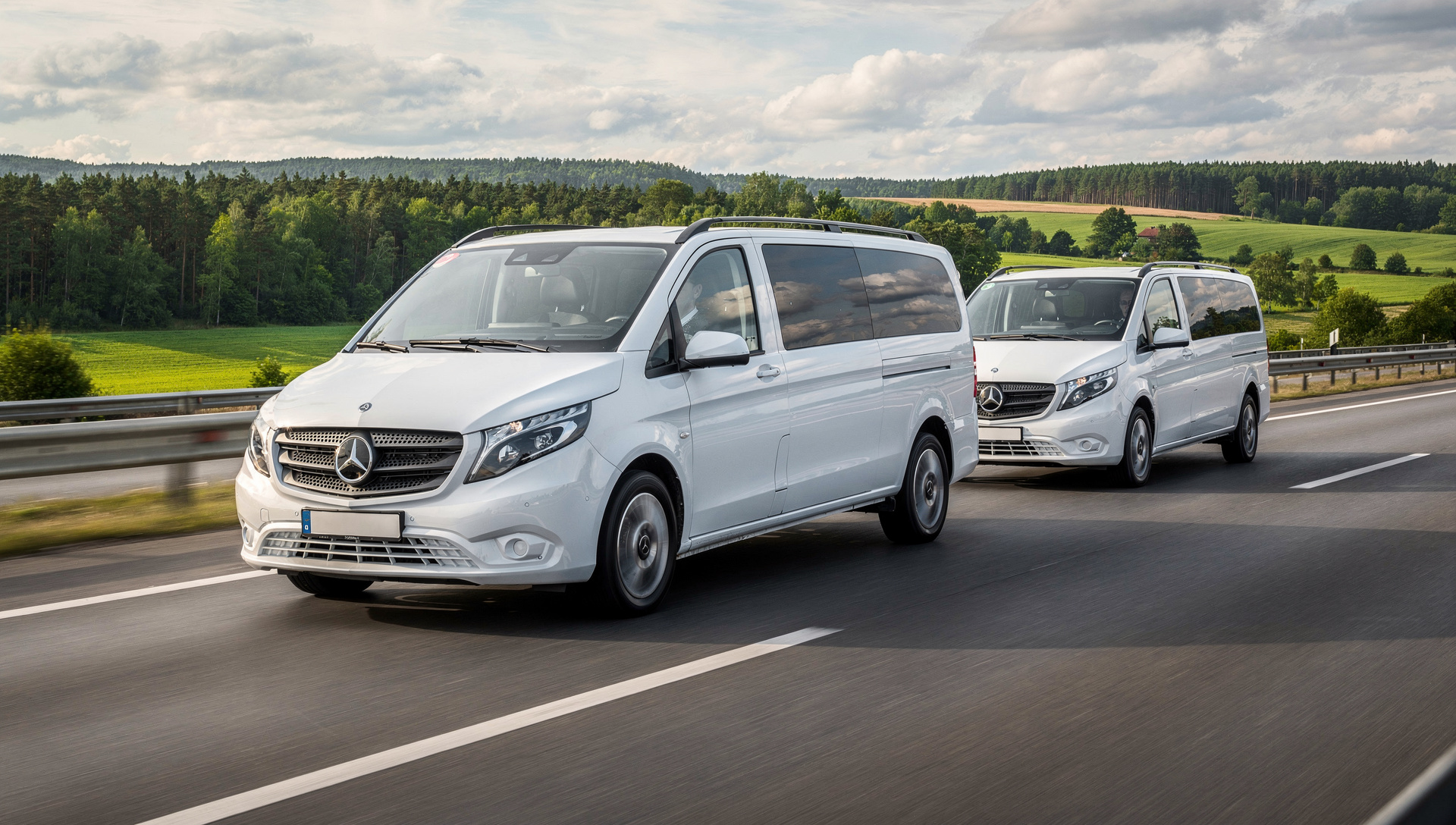 Two Mercedes-Benz Vito vans providing intercity transportation across Estonia