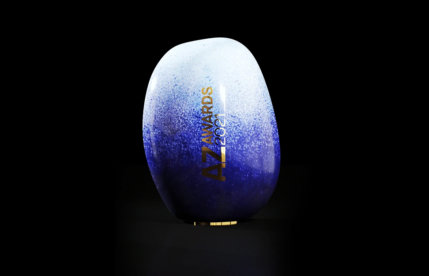 Blue and white gradient stone-shaped award with gold text reading 'AZ Awards 2021' on a black background.