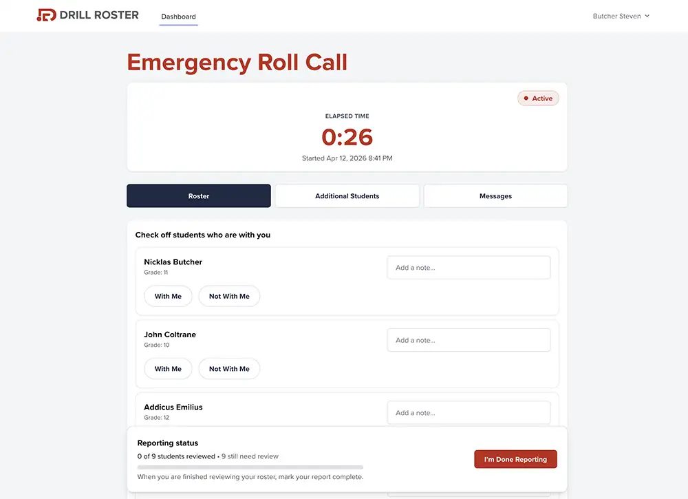 Teacher roll call screenshot