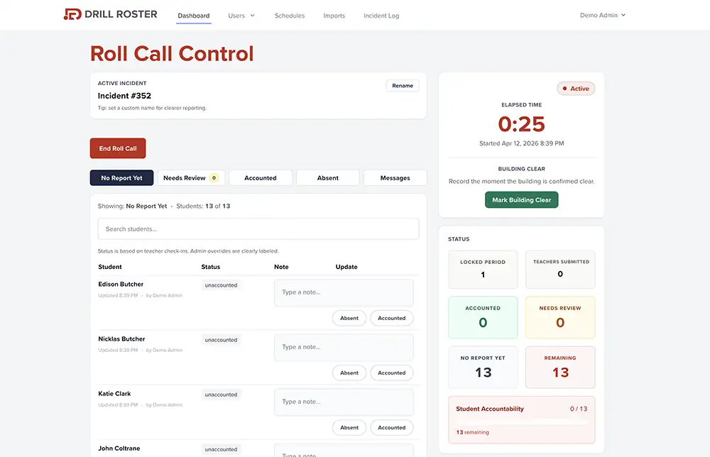 Administrator roll call screenshot