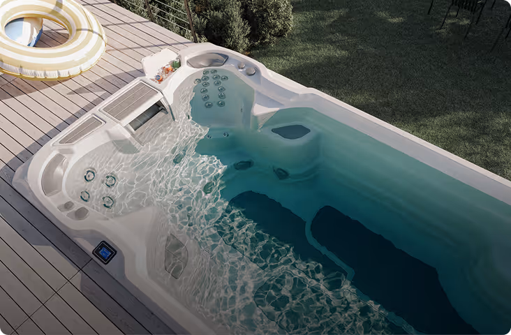 Sundance 17 Stream swim spa on a large deck