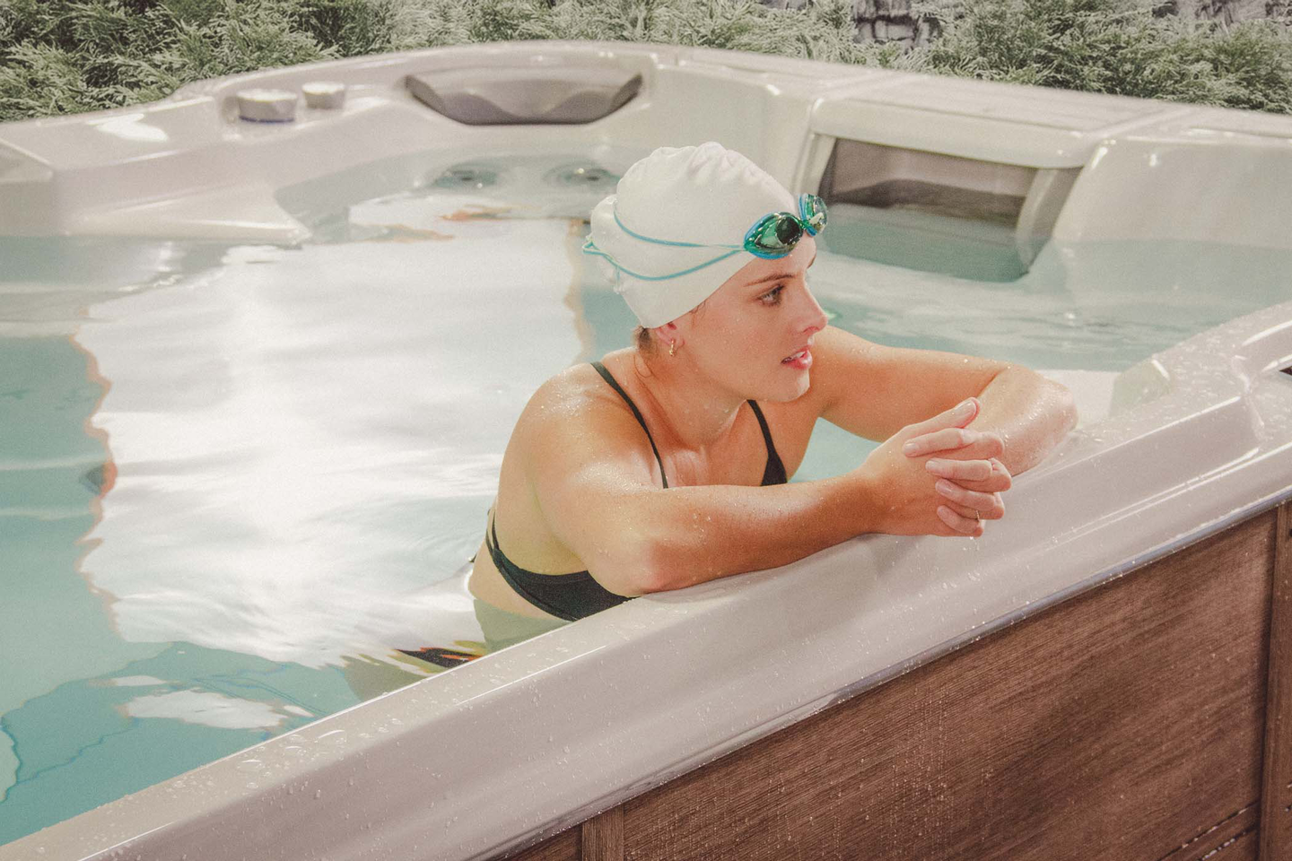 woman in a swim spa