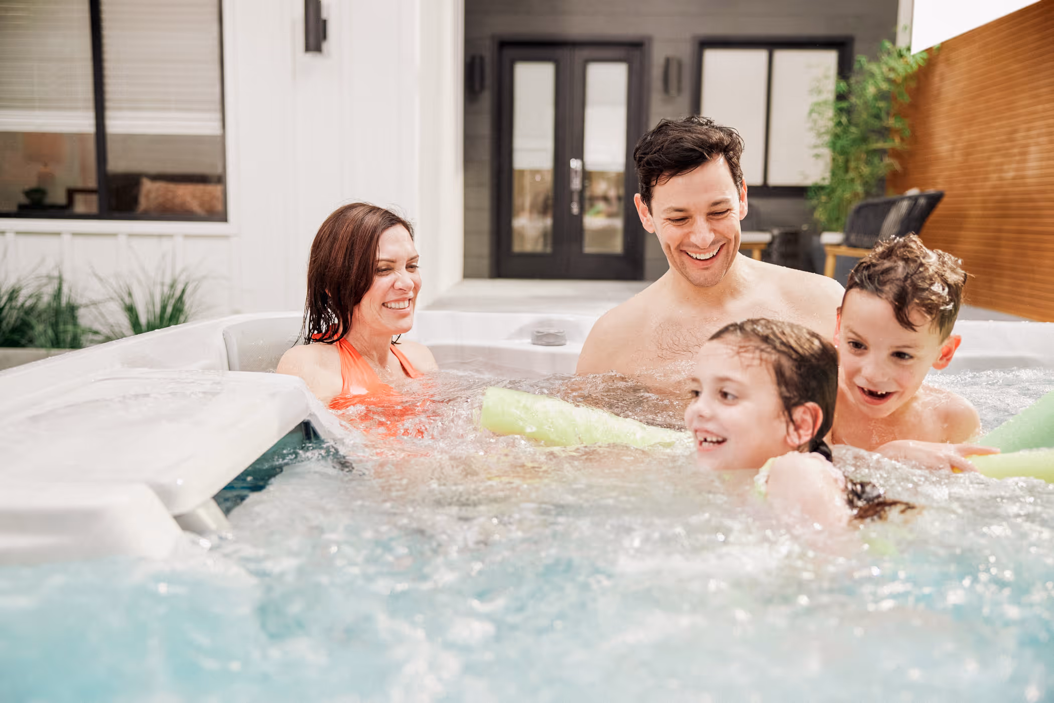 family in hot tub