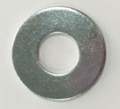 Metal flat washer with a circular shape and central hole.