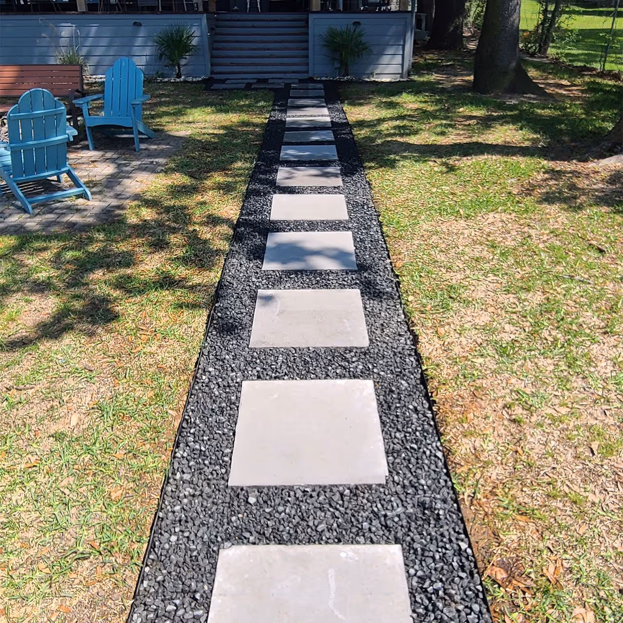 Custom paver walkway installation by Reservoir Landscape Solutions Cedar Creek Lake TX