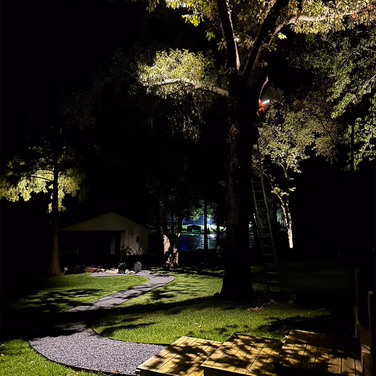 Pathway and patio lighting installation near me Cedar Creek Lake TX by Reservoir Landscape Solutions