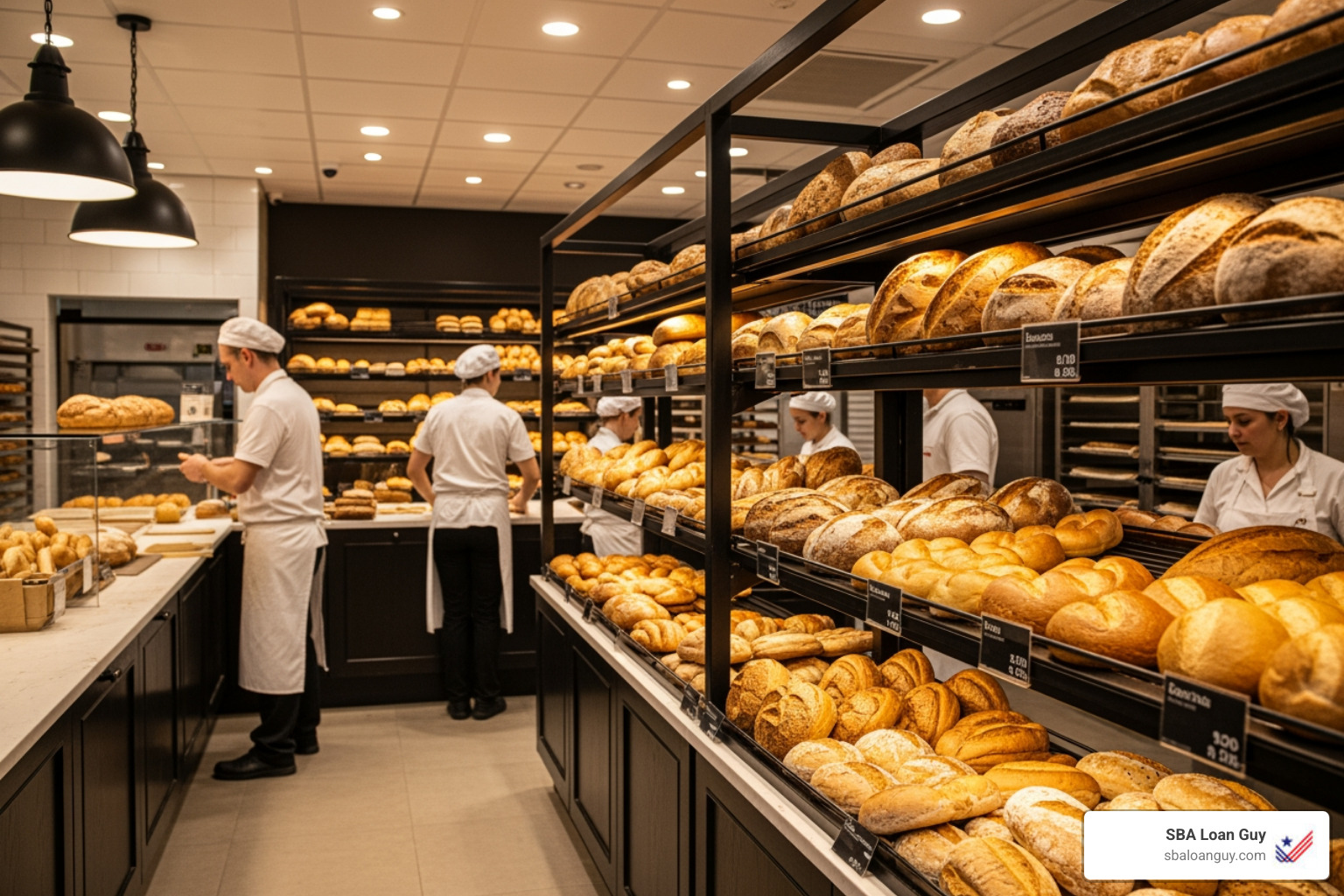busy bakery with fresh bread - SBA loan success stories