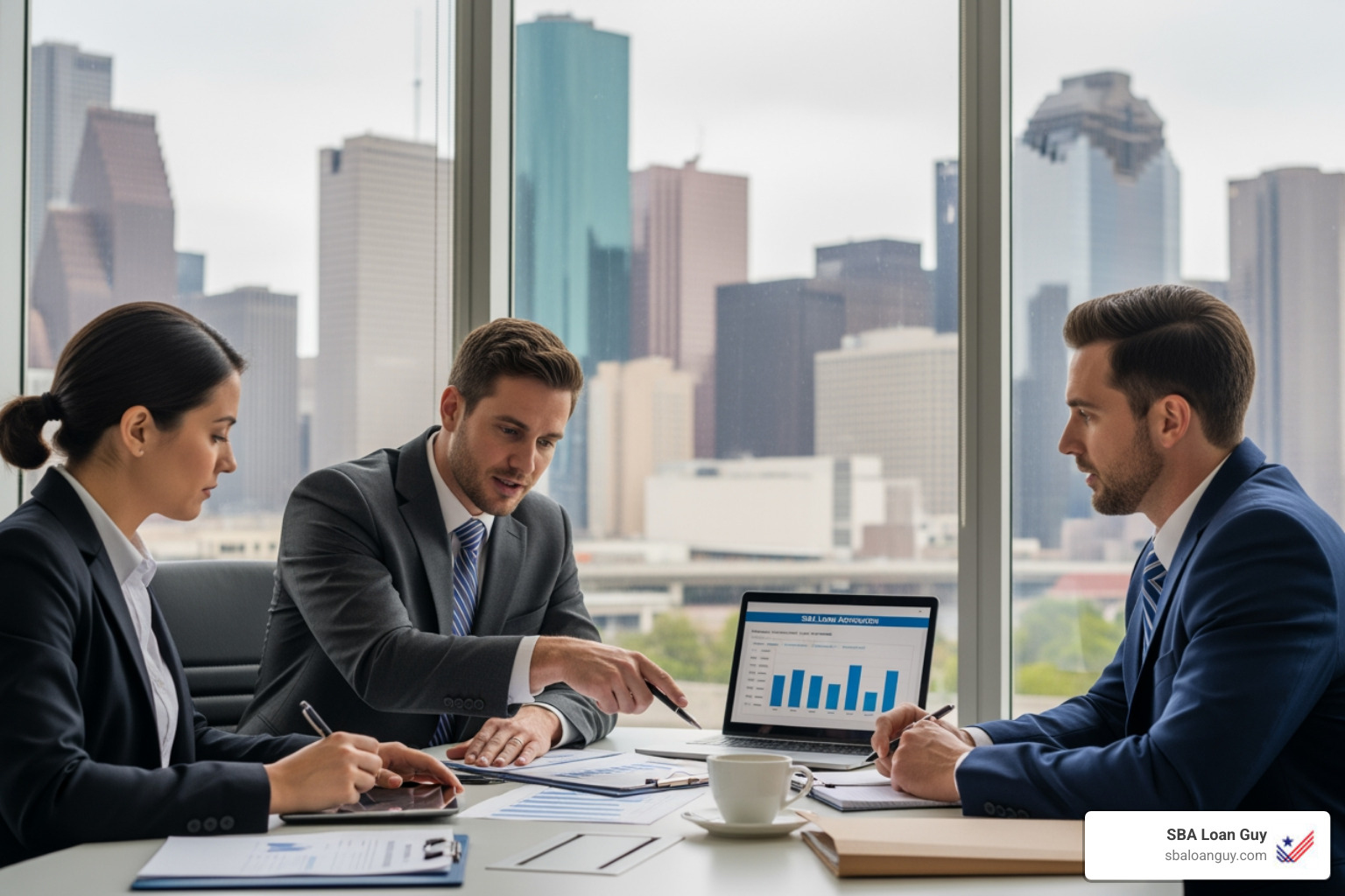Houston skyline with small business storefronts - sba lenders houston