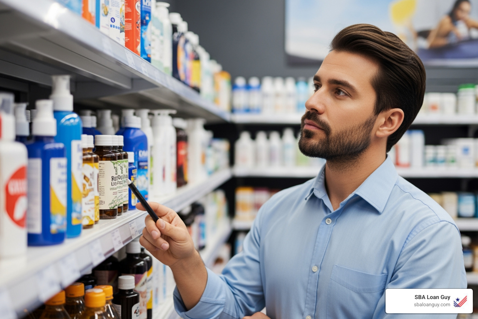 small business owner looking at inventory on shelves - Working capital solutions