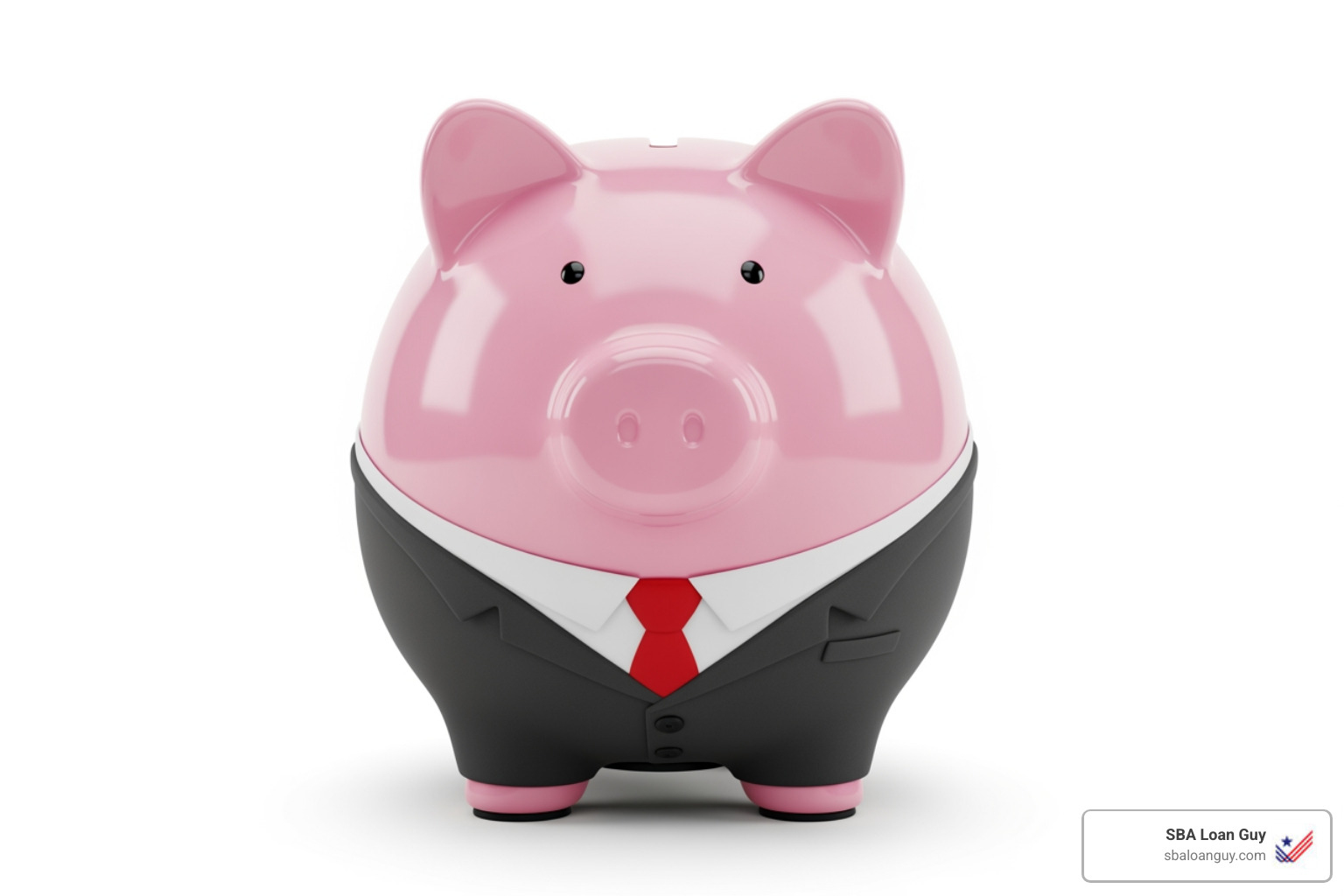 A piggy bank wearing a suit and tie to represent business savings - SBA loan for debt consolidation