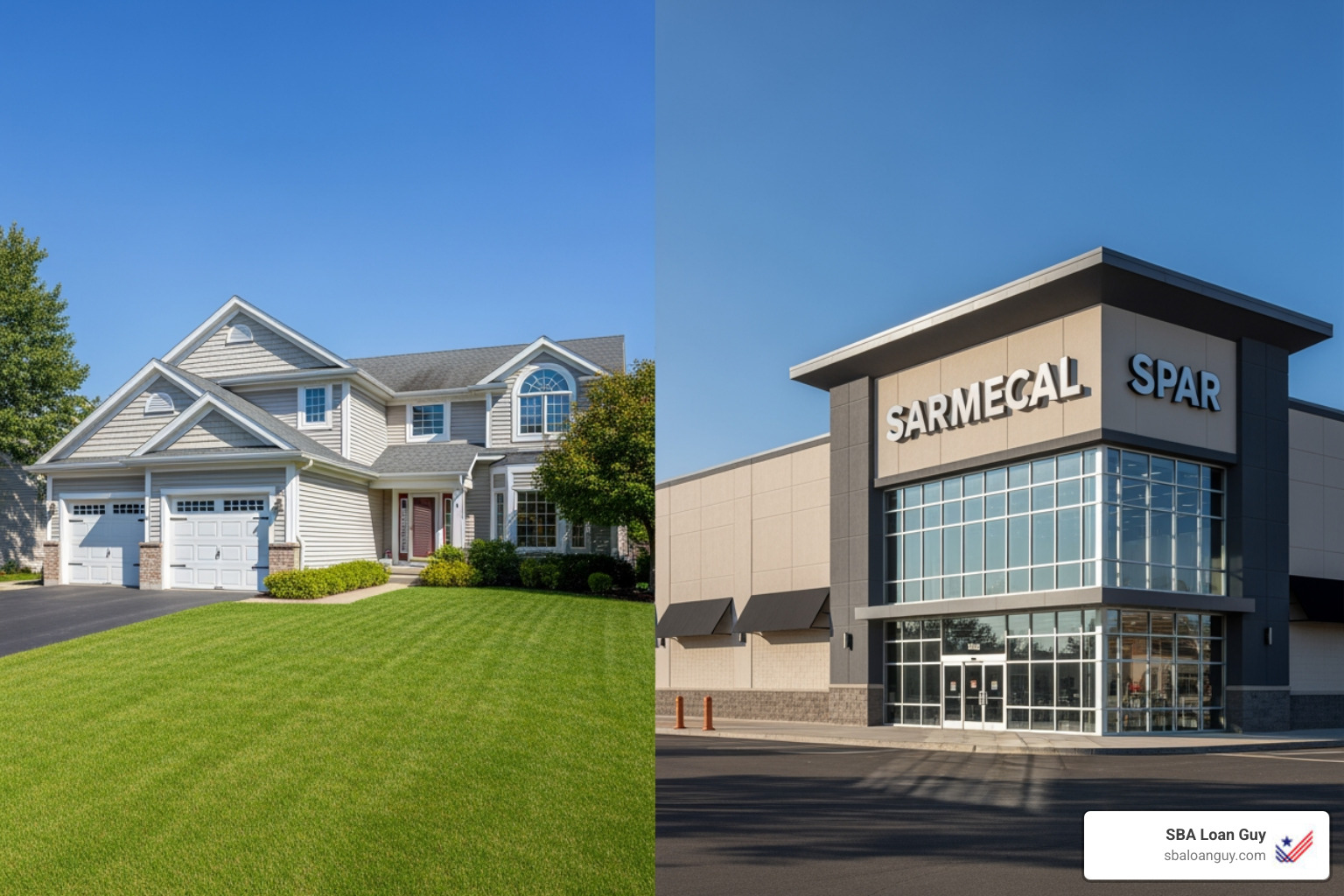 comparison of a residential house and a commercial retail store building - Buying commercial property loan
