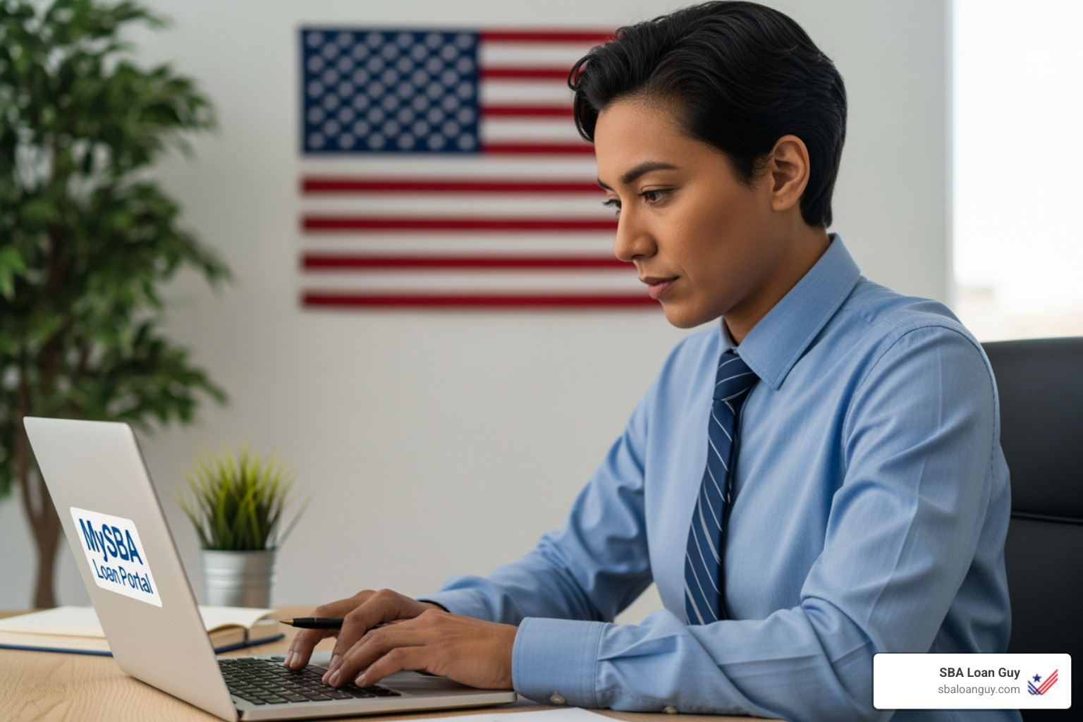 Small business owner logging into the MySBA Loan Portal on a laptop - eidl online portal