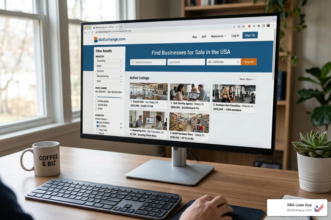 computer screen showing business listings - buy a business computer screen showing business listings - buy a business