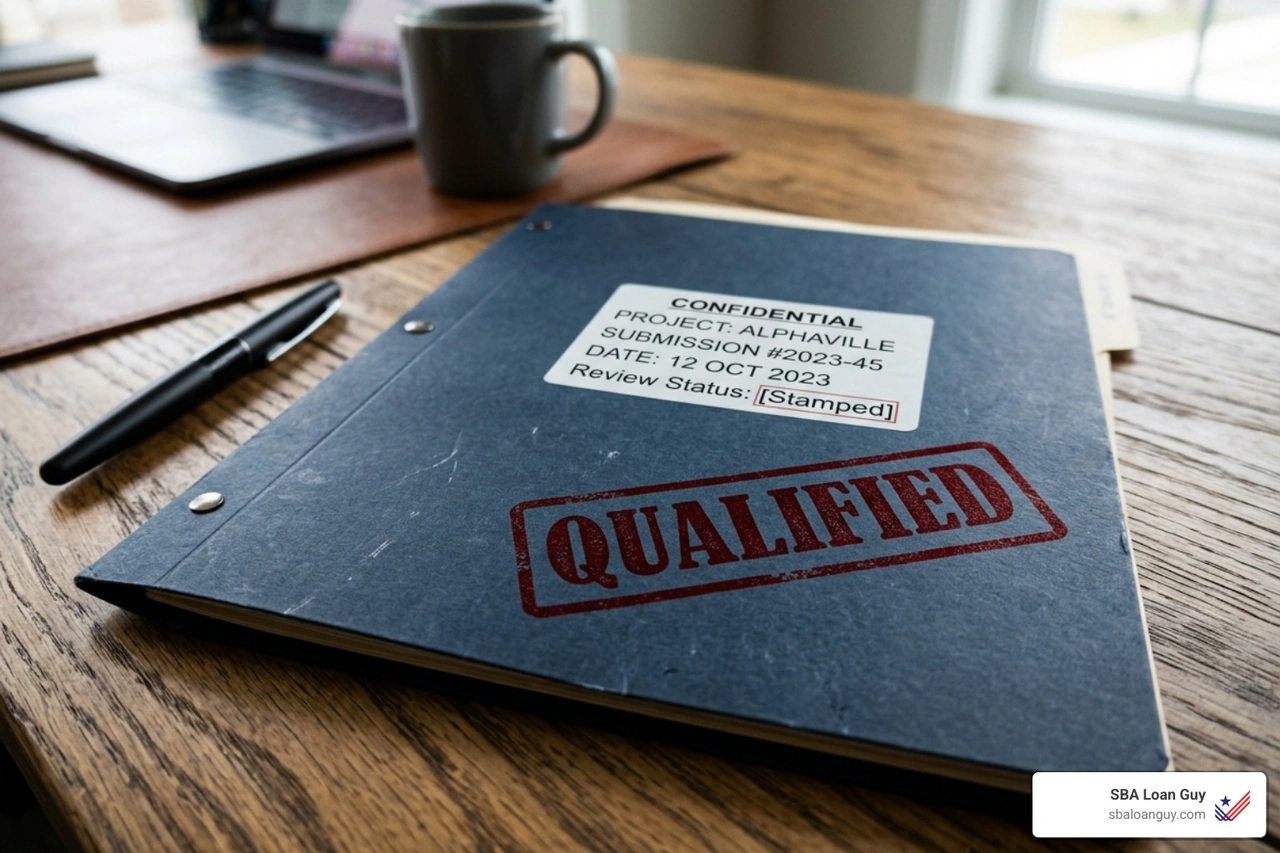 Qualified stamp on a business folder - sba loan required documents Qualified stamp on a business folder - sba loan required documents