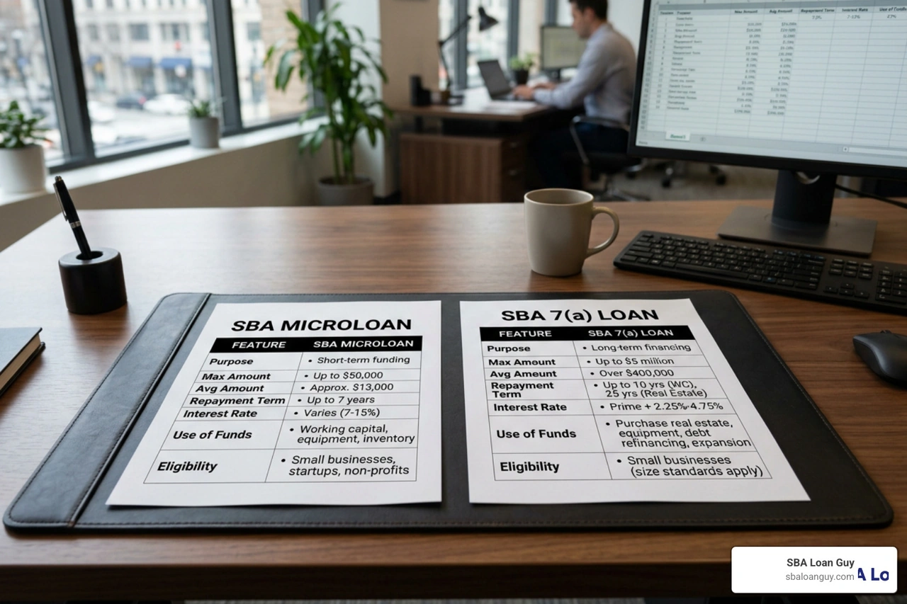 SBA microloan vs SBA 7(a) loan comparison table SBA microloan vs SBA 7(a) loan comparison table
