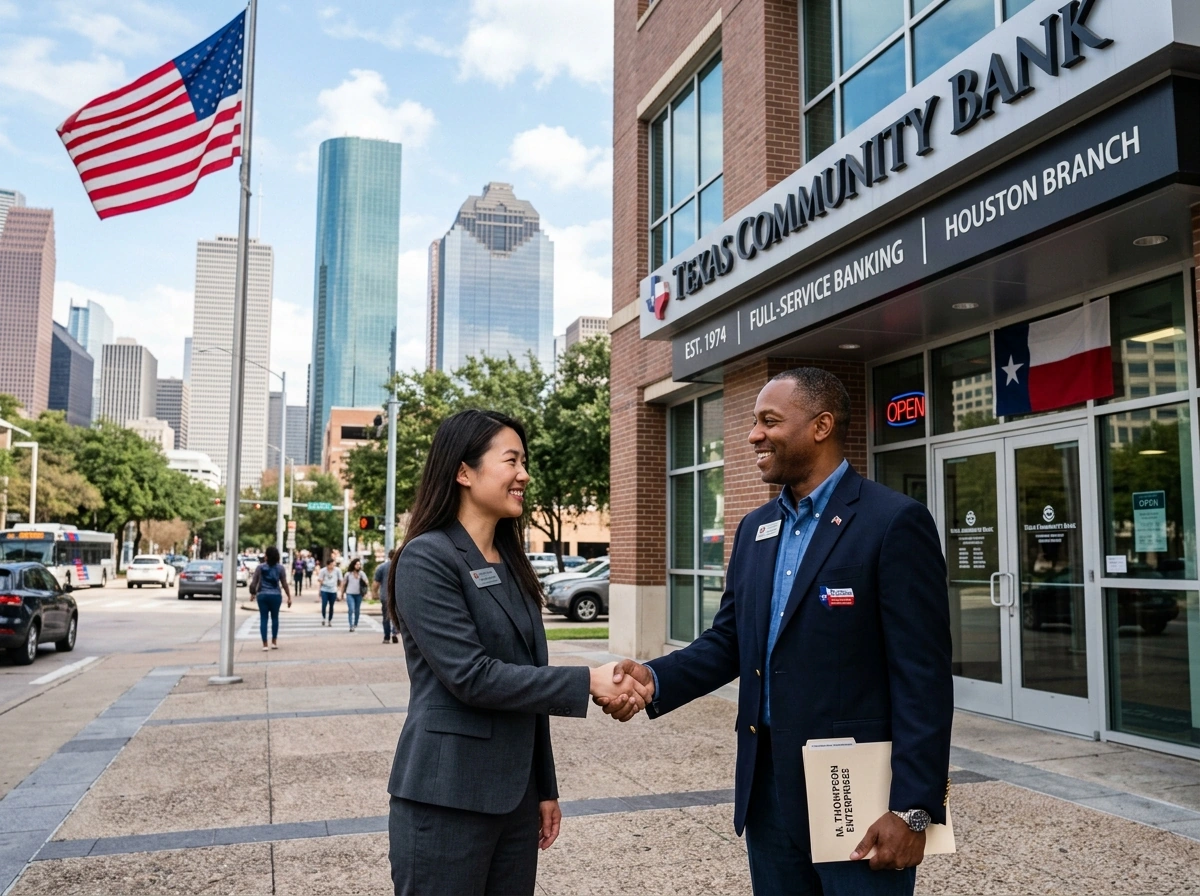 A friendly local bank and a small business side by side A friendly local bank and a small business side by side