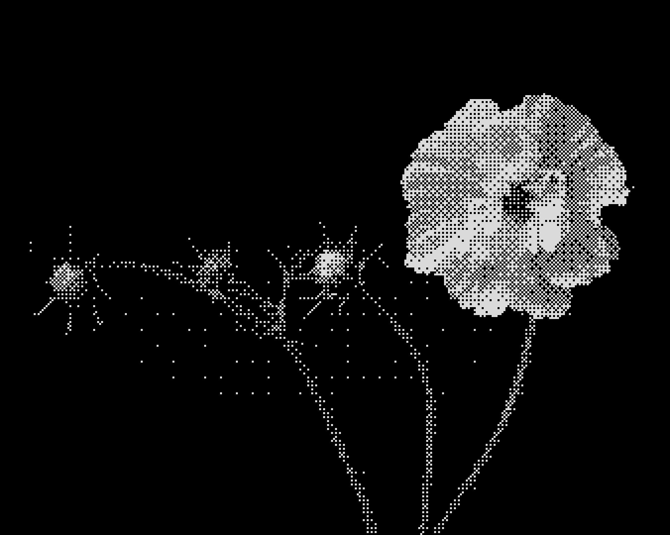 Indoor event setup with a small stage, a person working at a table with laptops, audio equipment, and a projector screen with blue curtains in the background.