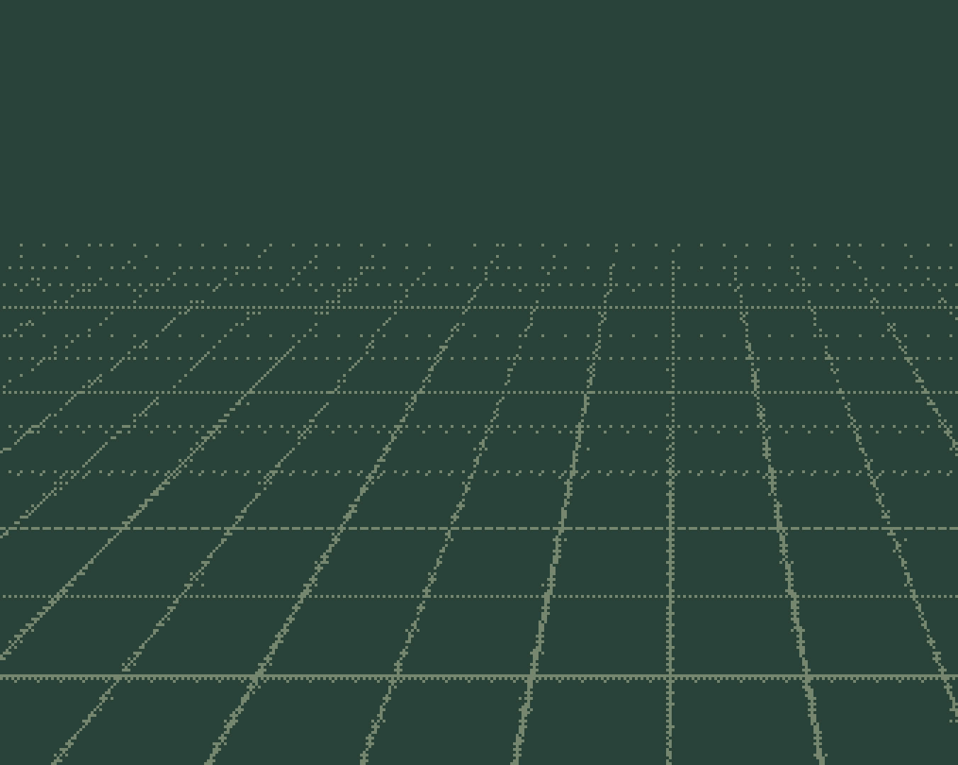 Indoor event setup with a small stage, a person working at a table with laptops, audio equipment, and a projector screen with blue curtains in the background.