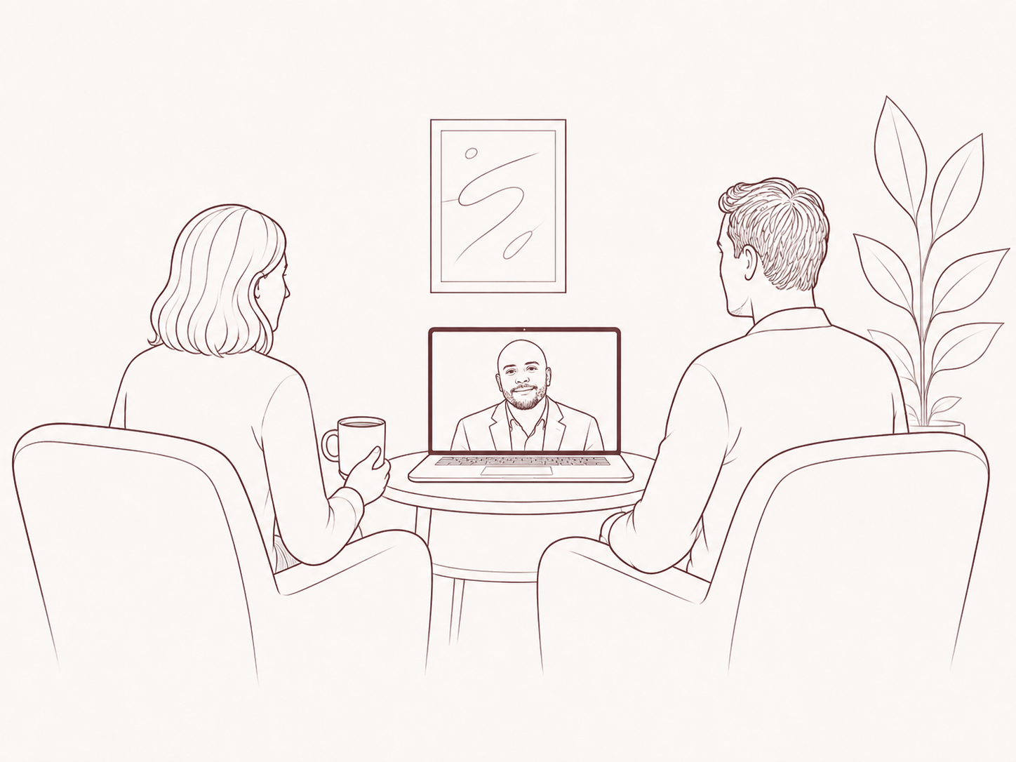 Illustration of a couple attending online couples therapy