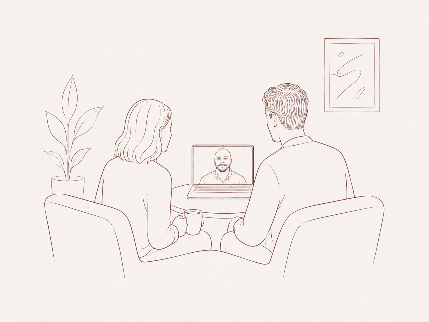Individual meeting their therapist online