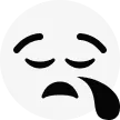 Black and white illustration of a face with closed eyes and a frown, expressing sadness or tiredness.