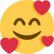 Smiling yellow face emoji surrounded by three red hearts.