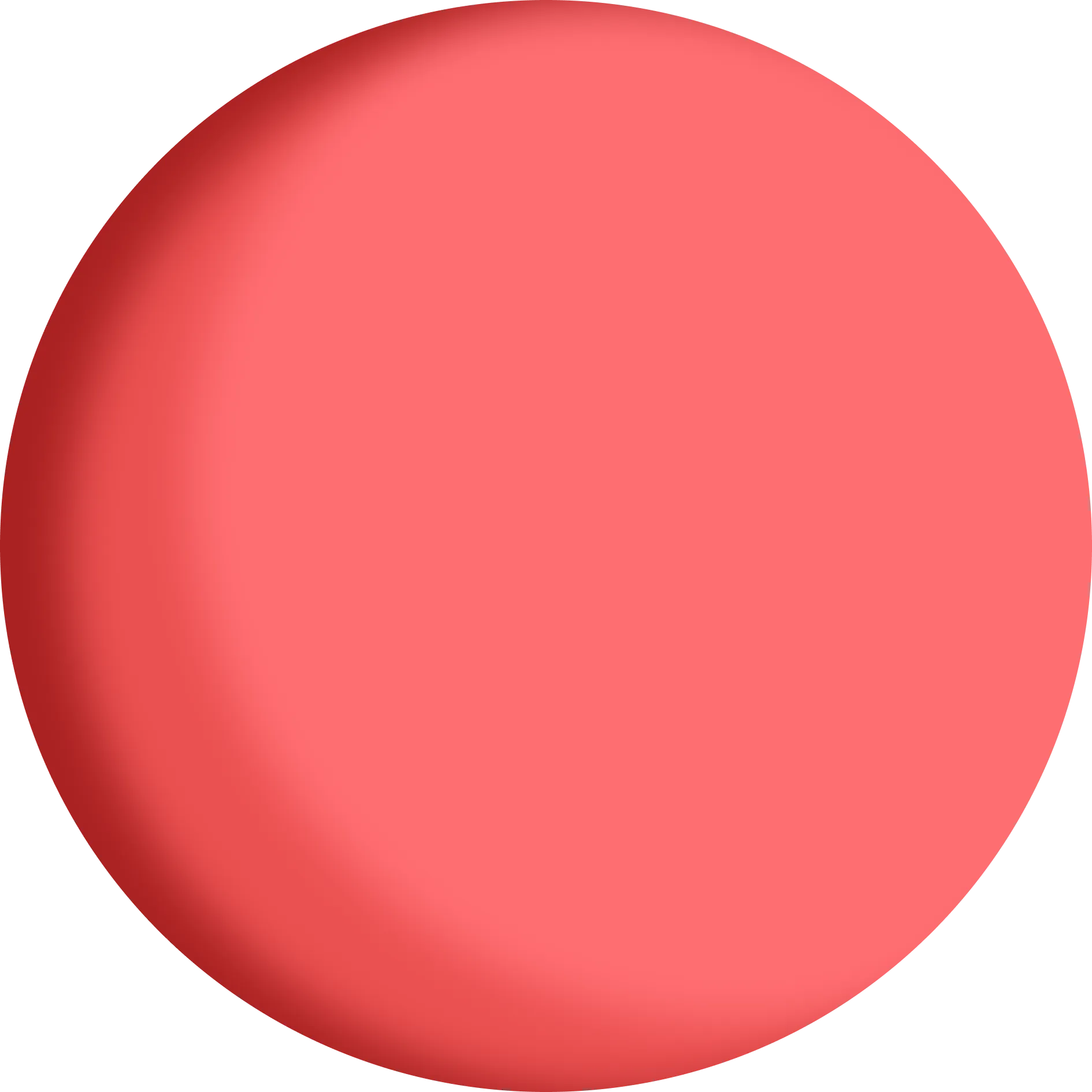 Smooth round red ball with a soft shadow gradient on a transparent background.