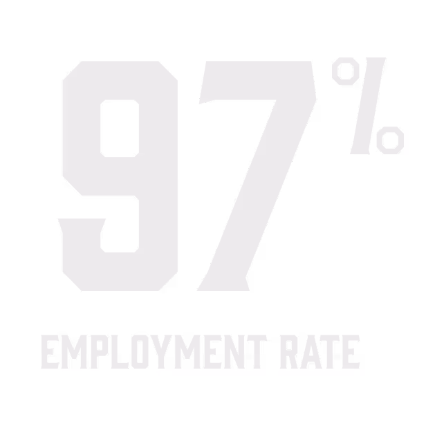 Text showing 97% employment rate in large bold numbers.