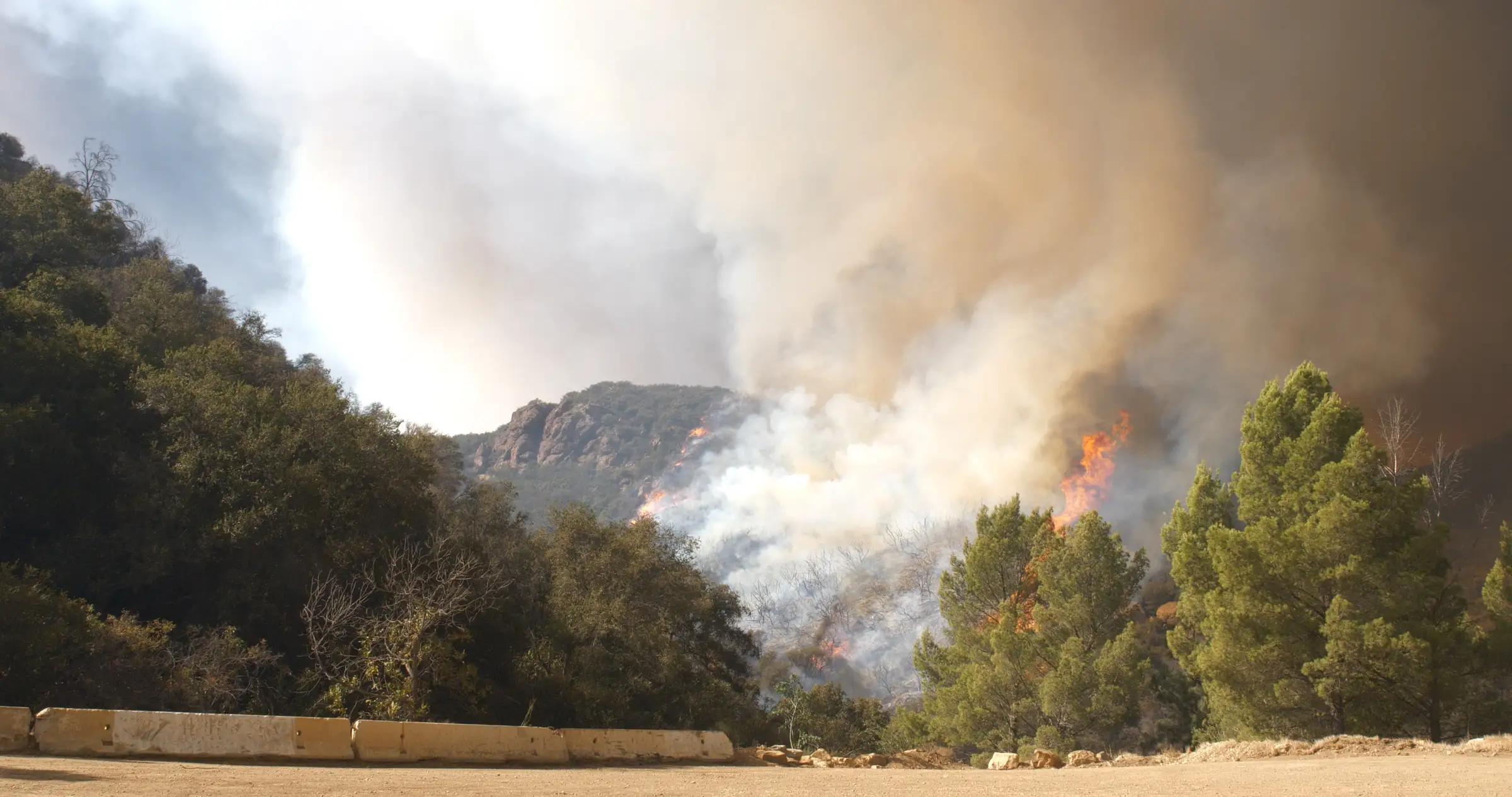 Wildfire with smoke in the Santa Monica Mountains