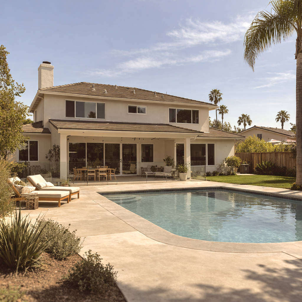a nice southern california house with a pool on a sunny day