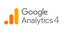 Google Analytics 4 logo featuring an orange bar chart icon and the text 'Google Analytics 4'.