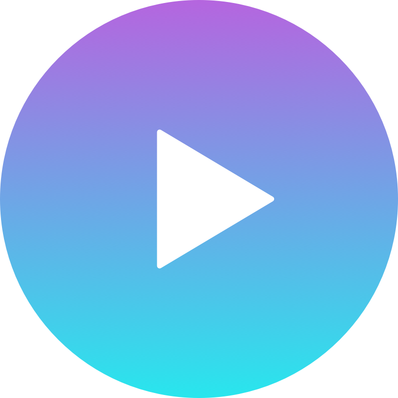 Purple to blue gradient circle with a black play button triangle in the center.