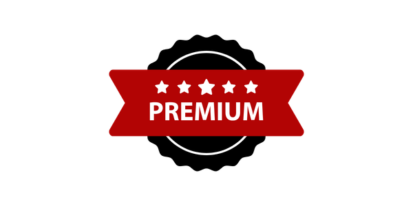 Red banner with five white stars above the word 'PREMIUM' inside a white circle on a black background.