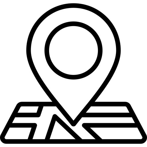 Outline of a location pin icon with a circular center.