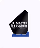 Master Builders Western Australia award trophy with a black geometric shape and blue base.