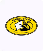 Yellow oval logo with a black swan and text 'School Sport Western Australia'.