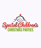 Logo with a smiling child wearing a red star hat above the text 'Special Children's Christmas Parties' in red and green.