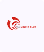 Red abstract logo with text WA Mining Club on white background.