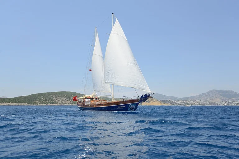 Zephyria 2 on the water, Bodrum yacht charter.