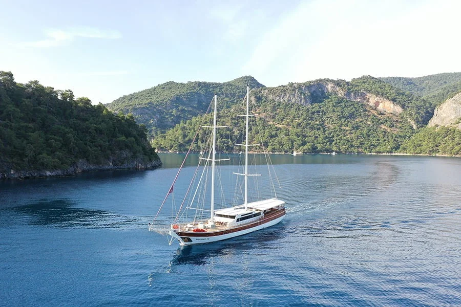 Holiday X aerial view, Bodrum yacht charter.