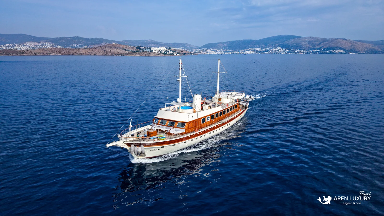 Elara 1 on the water, Bodrum yacht charter.