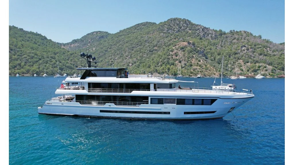 Mega Yacht 3 on the water, Bodrum yacht charter.