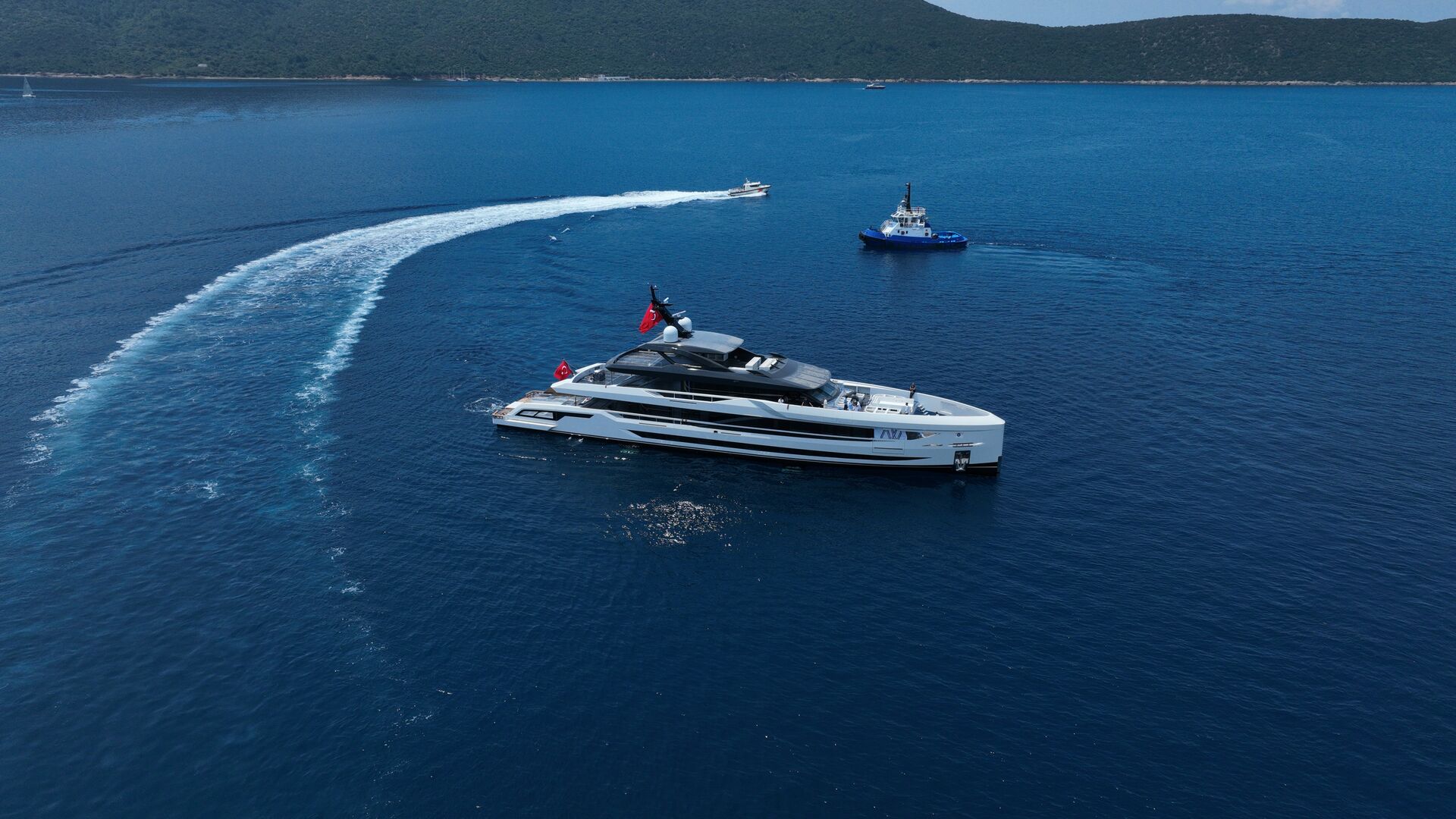 Mega Yacht 6 on the water, Bodrum yacht charter.