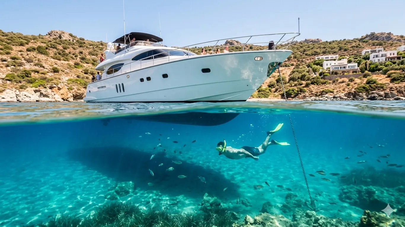 Bodrum Orak Island Yacht Rental swimming stop, Bodrum.