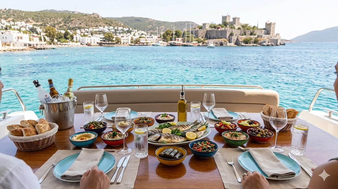 Bodrum Orak Island Yacht Rental food and service, Bodrum.