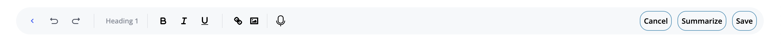 Toolbar interface for ORO AI's Smart Notes application featuring options for formatting, inserting images, and recording audio.